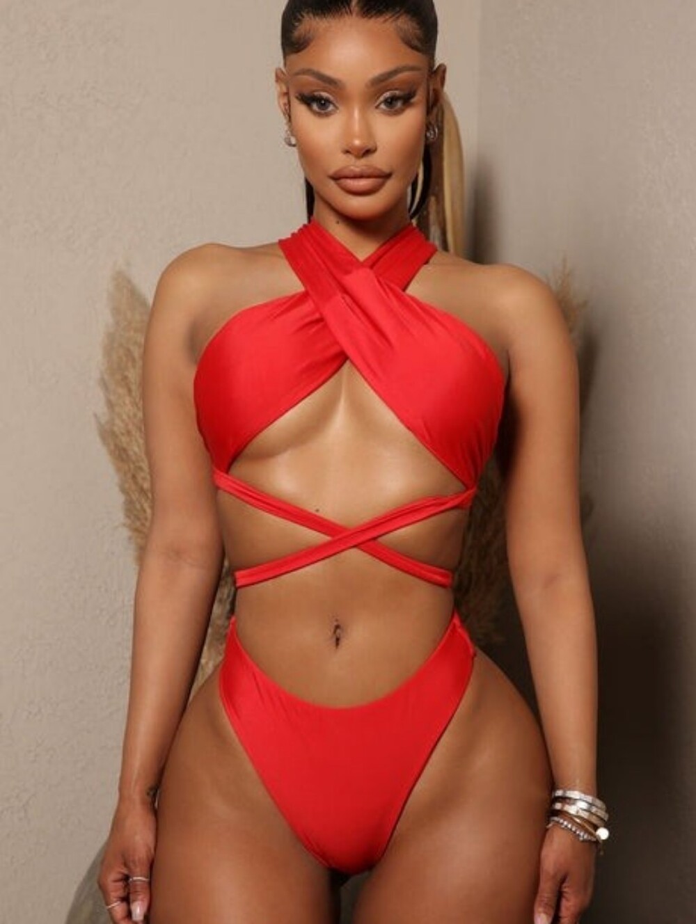 Poolside Bae Fashion Nova Red Wrap Two Piece Swimsuit